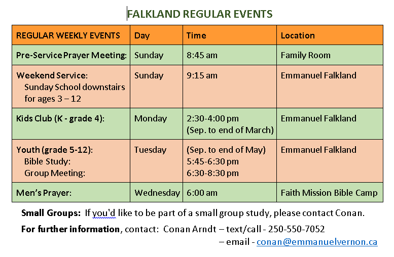 Falkland Regular Weekly Events