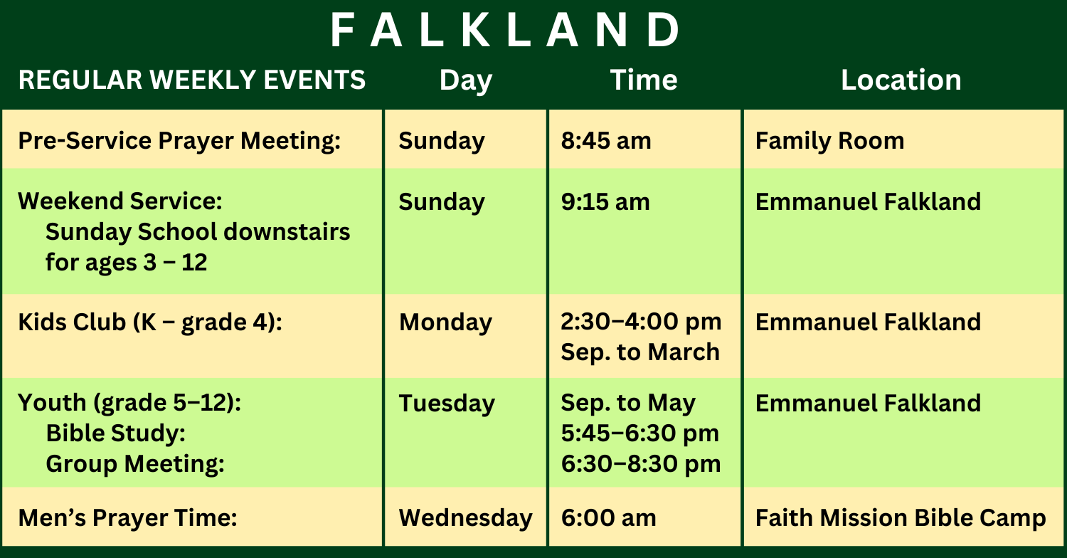 Falkland Regular Weekly Events